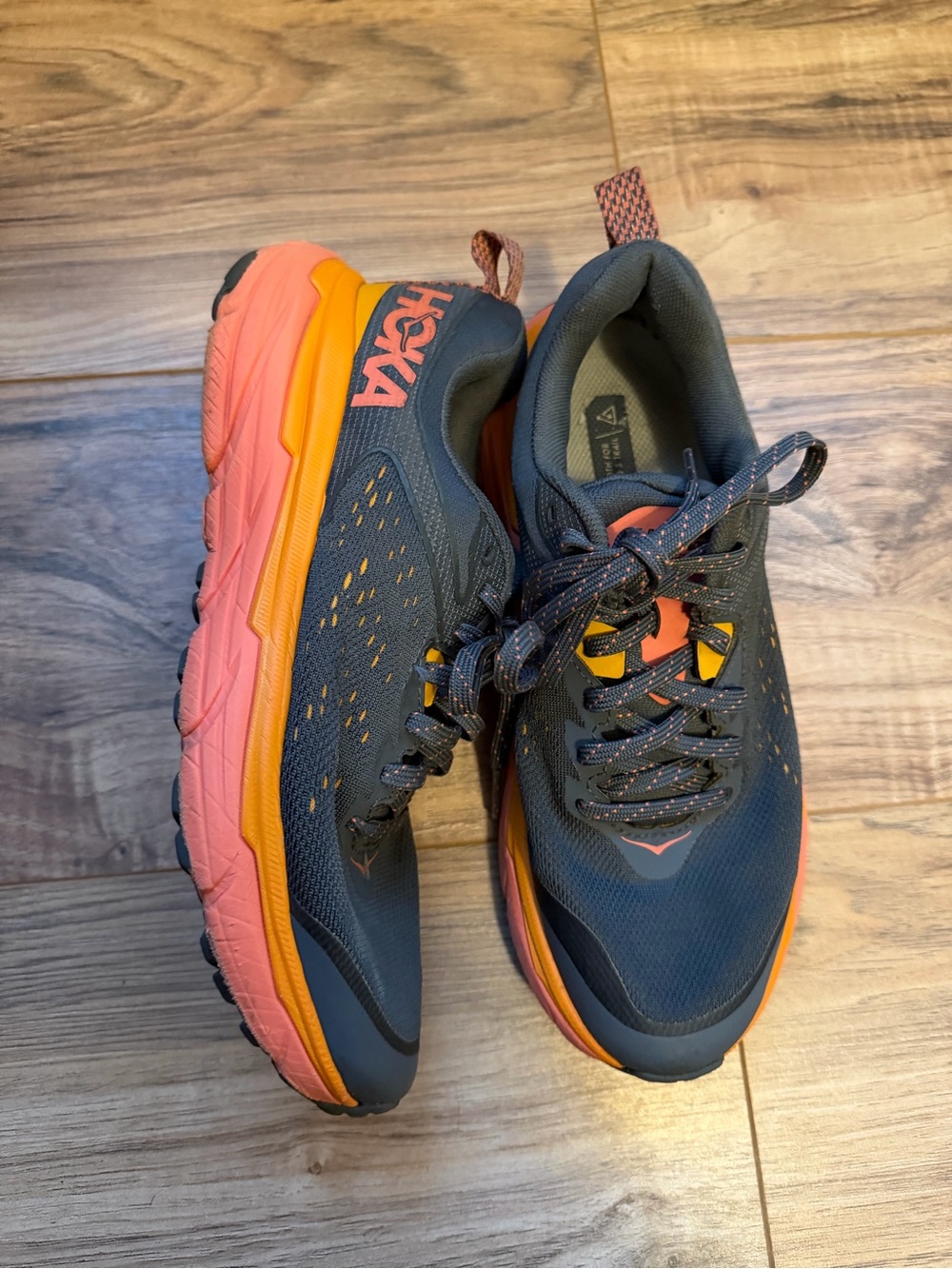 Hoka Women's Sneakers in Navy with Coral and Yellow Accents